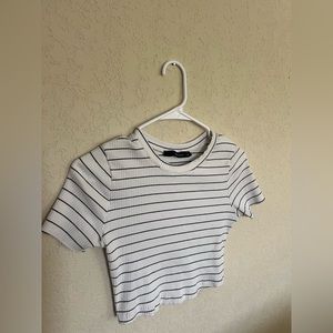 black and white stripped ella blue tee